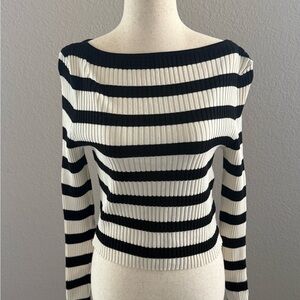 H&M Black and White Striped Boat Neck Sweater